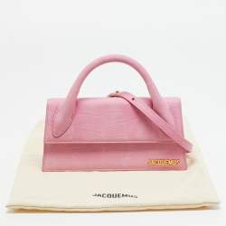 Pre Owned Jacquemus Le Chiquito Long Pink Croc Embossed Nubuck Leather Top Handle Bag