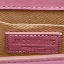 Pre Owned Jacquemus Le Chiquito Long Pink Croc Embossed Nubuck Leather Top Handle Bag