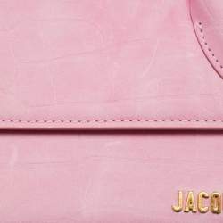 Pre Owned Jacquemus Le Chiquito Long Pink Croc Embossed Nubuck Leather Top Handle Bag
