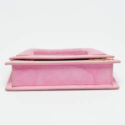 Pre Owned Jacquemus Le Chiquito Long Pink Croc Embossed Nubuck Leather Top Handle Bag