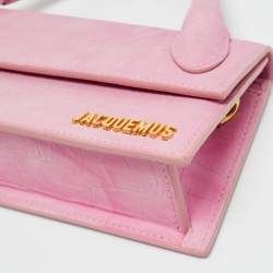 Pre Owned Jacquemus Le Chiquito Long Pink Croc Embossed Nubuck Leather Top Handle Bag