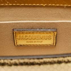 مملوكة مسبقًا Jacquemus Le Chiquito Moyen Boucle Gold Snakeskin Embossed Patent Leather Top Handle Bag