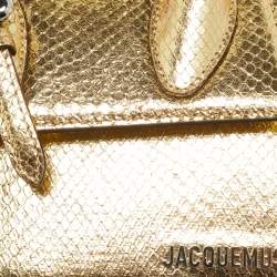 مملوكة مسبقًا Jacquemus Le Chiquito Moyen Boucle Gold Snakeskin Embossed Patent Leather Top Handle Bag