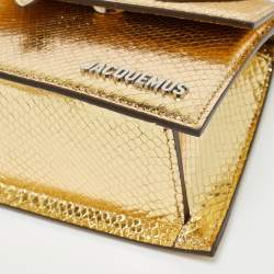 مملوكة مسبقًا Jacquemus Le Chiquito Moyen Boucle Gold Snakeskin Embossed Patent Leather Top Handle Bag