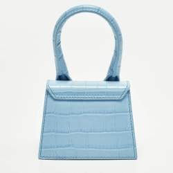 Pre Owned حقيبة جاكيموس لوشيكيتو صغيرة جلد مزخرف أزرق فاتح بمقبض علوي
