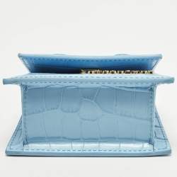 Pre Owned حقيبة جاكيموس لوشيكيتو صغيرة جلد مزخرف أزرق فاتح بمقبض علوي