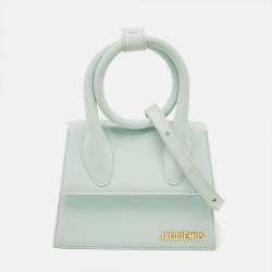 Pre Owned Jacquemus Le Chiquito Noeud Light Blue Nubuck Leather Top Handle Bag
