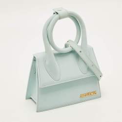 Pre Owned Jacquemus Le Chiquito Noeud Light Blue Nubuck Leather Top Handle Bag