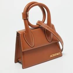Pre Owned Jacquemus Le Chiquito Noeud Brown Leather Top Handle Bag