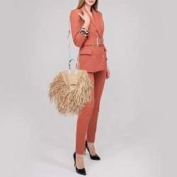 Pre Owned Jacquemus Cream/White Woven Raffia and Leather Let Petite Baci Shoulder Bag