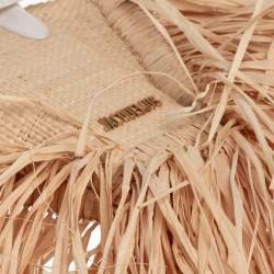 Pre Owned Jacquemus Cream/White Woven Raffia and Leather Let Petite Baci Shoulder Bag