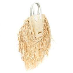Pre Owned Jacquemus Beige Raffia Le Petit Baci Top Handle Bag