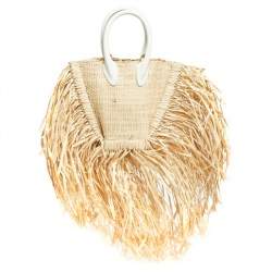 Pre Owned Jacquemus Beige Raffia Le Petit Baci Top Handle Bag