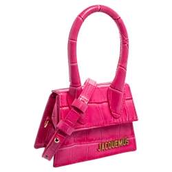 مملوكة مسبقًا Jacquemus Pink Croc Embossed Leather Le Chiquito Mini Bag