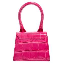 مملوكة مسبقًا Jacquemus Pink Croc Embossed Leather Le Chiquito Mini Bag