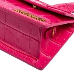 مملوكة مسبقًا Jacquemus Pink Croc Embossed Leather Le Chiquito Mini Bag