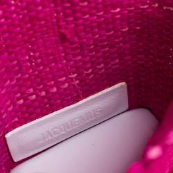 Jacquemus Fuchsia Woven Raffia and Leather Let Petite Baci Shoulder Bag