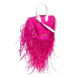 Jacquemus Fuchsia Woven Raffia and Leather Let Petite Baci Shoulder Bag