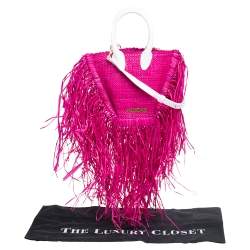Jacquemus Fuchsia Woven Raffia and Leather Let Petite Baci Shoulder Bag