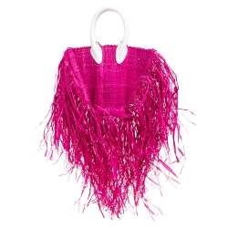 Jacquemus Fuchsia Woven Raffia and Leather Let Petite Baci Shoulder Bag