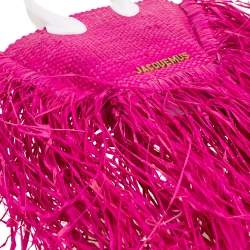 Jacquemus Fuchsia Woven Raffia and Leather Let Petite Baci Shoulder Bag