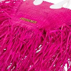 Jacquemus Fuchsia Woven Raffia and Leather Let Petite Baci Shoulder Bag