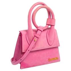 Pre Owned Jacquemus Pink Nubuck Leather Le Chiquito Noeud Top Handle Bag