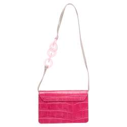 Pre Owned Jacquemus Pink Crocodile Embossed Leather Le Riveira  Shoulder Bag