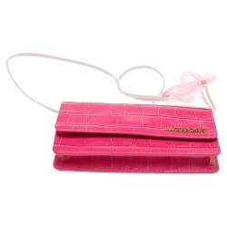 Pre Owned Jacquemus Pink Crocodile Embossed Leather Le Riveira  Shoulder Bag