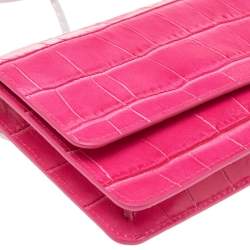 Pre Owned Jacquemus Pink Crocodile Embossed Leather Le Riveira  Shoulder Bag