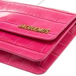 Pre Owned Jacquemus Pink Crocodile Embossed Leather Le Riveira  Shoulder Bag