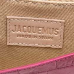 Pre Owned Jacquemus Pink Crocodile Embossed Leather Le Riveira  Shoulder Bag
