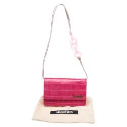 Pre Owned Jacquemus Pink Crocodile Embossed Leather Le Riveira  Shoulder Bag