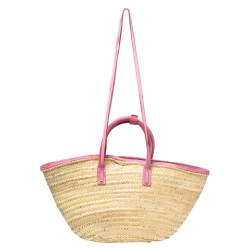 Pre Owned Jacquemus Pink/Cream Raffia and Nubuck Leather Le Panier Soleil Basket Bag 