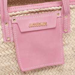 Pre Owned Jacquemus Pink/Cream Raffia and Nubuck Leather Le Panier Soleil Basket Tote