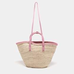 Pre Owned Jacquemus Pink/Cream Raffia and Nubuck Leather Le Panier Soleil Basket Tote