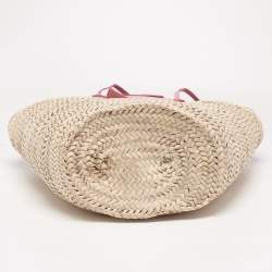 Pre Owned Jacquemus Pink/Cream Raffia and Nubuck Leather Le Panier Soleil Basket Tote