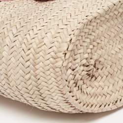 Pre Owned Jacquemus Pink/Cream Raffia and Nubuck Leather Le Panier Soleil Basket Tote