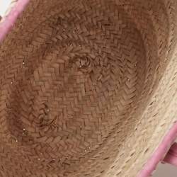 Pre Owned Jacquemus Pink/Cream Raffia and Nubuck Leather Le Panier Soleil Basket Tote