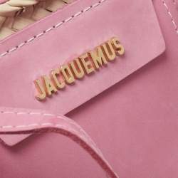 Pre Owned Jacquemus Pink/Cream Raffia and Nubuck Leather Le Panier Soleil Basket Tote