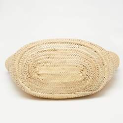 Pre Owned Jacquemus Pink/Cream Raffia and Nubuck Leather Le Panier Soleil Basket Tote