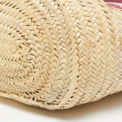 Pre Owned Jacquemus Pink/Cream Raffia and Nubuck Leather Le Panier Soleil Basket Tote