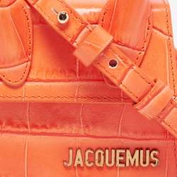 Jacquemus Orange Croc Embossed Leather Le Chiquito Top Handle Bag
