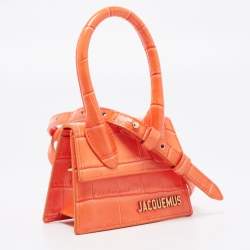 Jacquemus Orange Croc Embossed Leather Le Chiquito Top Handle Bag