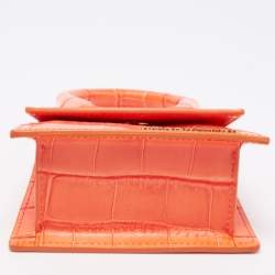 Jacquemus Orange Croc Embossed Leather Le Chiquito Top Handle Bag