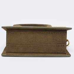 Jacquemus Khaki Green Croc Embossed Nubuck Leather Moyen Le Chiquito Top Handle Bag