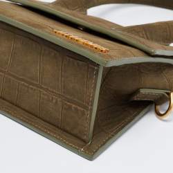 Jacquemus Khaki Green Croc Embossed Nubuck Leather Moyen Le Chiquito Top Handle Bag