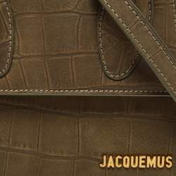 Jacquemus Khaki Green Croc Embossed Nubuck Leather Moyen Le Chiquito Top Handle Bag