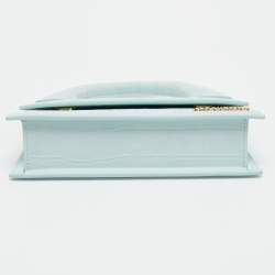 Pre Owned Jacquemus Light Blue Croc Embossed Nubuck Leather Long Le Chiquito Top Handle Bag
