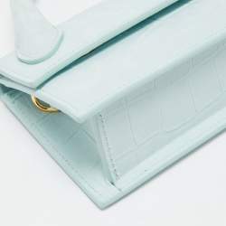 Pre Owned Jacquemus Light Blue Croc Embossed Nubuck Leather Long Le Chiquito Top Handle Bag